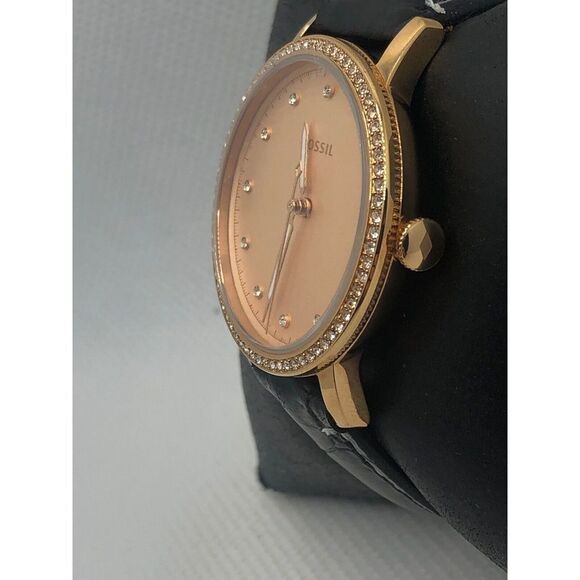 Fossil ES4365 Womens Black Leather Analog Rose Gold Dial Quartz Wrist Watch KS18 - Picture 2 of 9